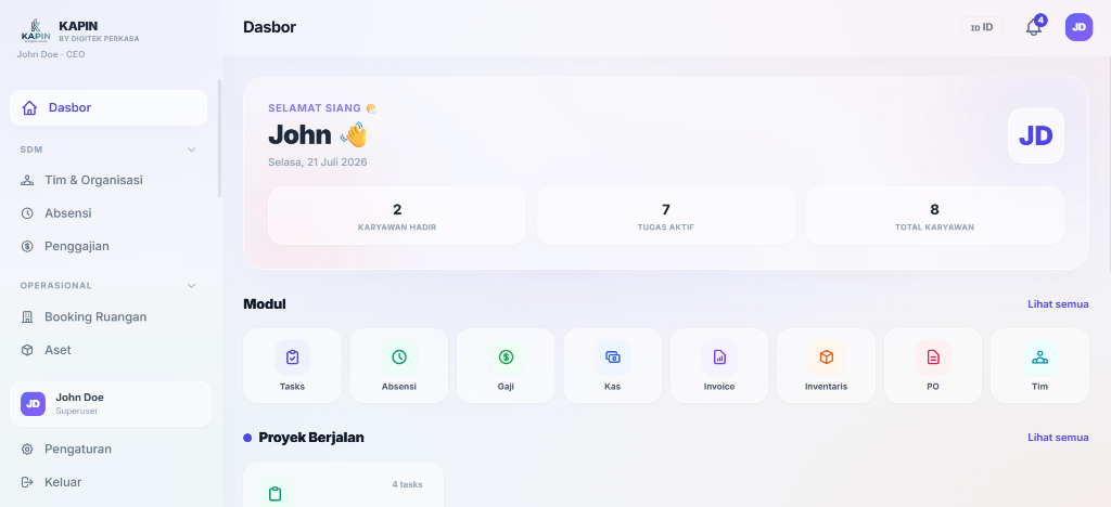 Kapin Workspace Prototype Mockup